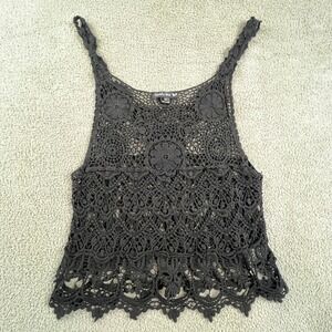 Boho Black Crochet‎ Lace Tank Top Floral Cotton Sleeveless Double Zero